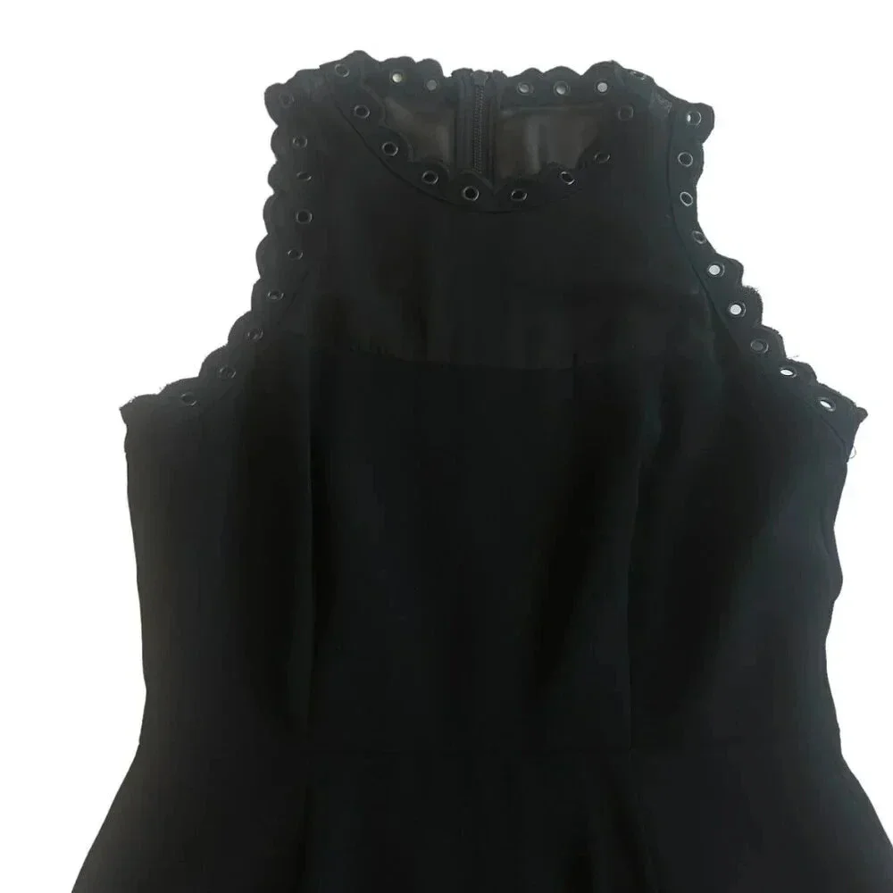 Sam Edelman Black A-Line Dress LBD Party Sheer Top Grommet Trim Size 2 Women's